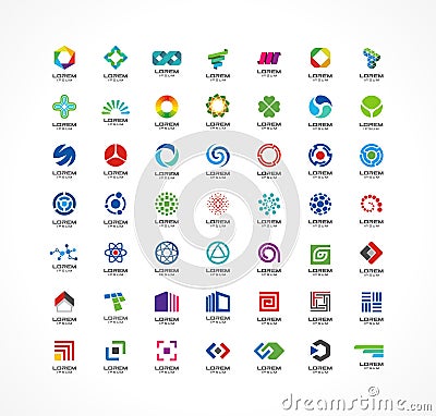 Set of icon design elements. Abstract logo ideas for business company. Finance, communication, eco, technology, science Vector Illustration