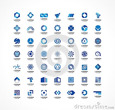 Set of icon design elements. Abstract logo ideas for business company. Finance, communication, eco, technology, science Vector Illustration