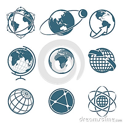 Set of icon Earth global communication concept. Simple Globe. Vector Illustration