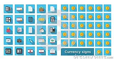 Set icon finance and set currency symbol on gold coin Vector Illustration