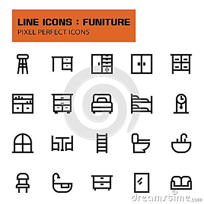 Set icon Funiture , Outine and Pixel Perfect Icons Vector Illustration