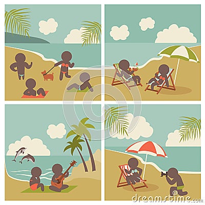 Set icon vacation people on the sea Vector Illustration