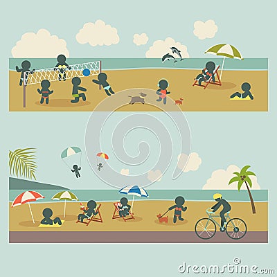 Set icon vacation people on the sea Vector Illustration