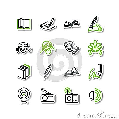 Set of icons - arts. A literature, theater, radio. Vector Illustration