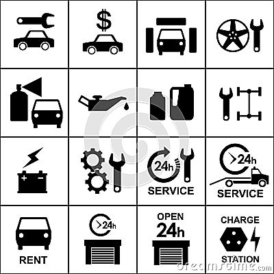 Set icons of auto, car parts, repair and service Vector Illustration