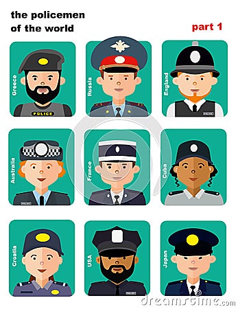 Set of icons avatars the police officers Vector Illustration