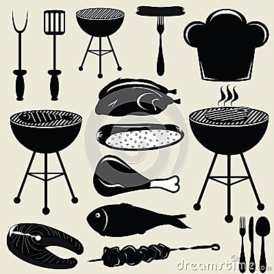 Set icons barbecue grill Vector Illustration