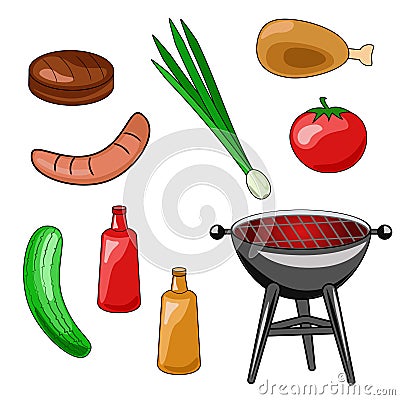A set of icons of a barbecue. Vector illustration of grilling, s Vector Illustration