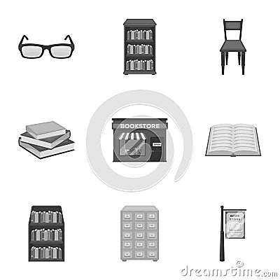 A set of icons with books. Seth about the library, reading, bookstore. Vector Illustration