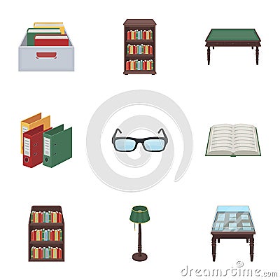 A set of icons with books. Seth about the library, reading, bookstore. Library and bookstore icon in set collection on Vector Illustration