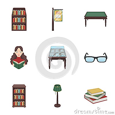 A set of icons with books. Seth about the library, reading, bookstore. Library and bookstore icon in set collection on Vector Illustration