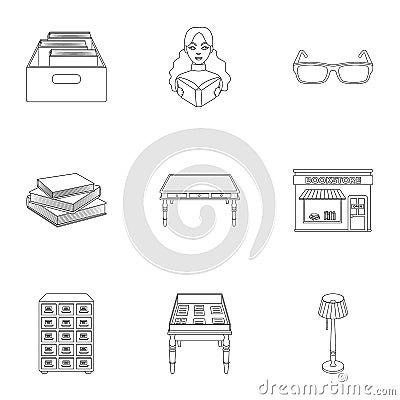 A set of icons with books. Seth about the library, reading, bookstore. Library and bookstore icon in set collection on Vector Illustration