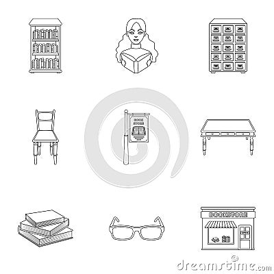 A set of icons with books. Seth about the library, reading, bookstore. Library and bookstore icon in set collection on Vector Illustration