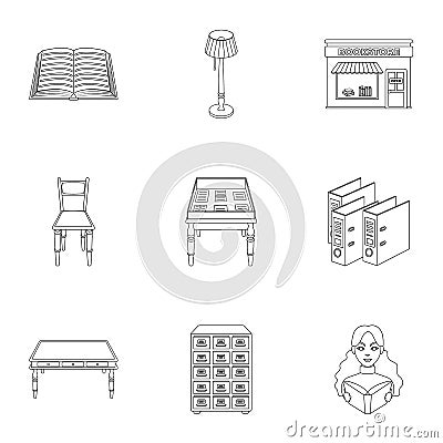 A set of icons with books. Seth about the library, reading, bookstore. Library and bookstore icon in set collection on Vector Illustration