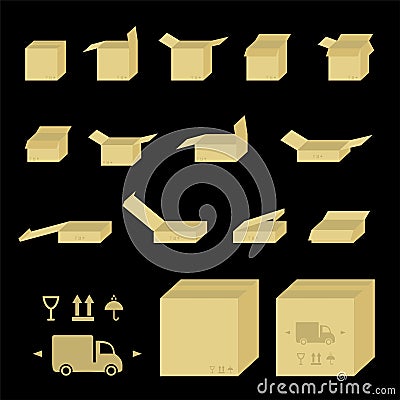 Set of icons of boxes for parcels or delivery. Vector Illustration