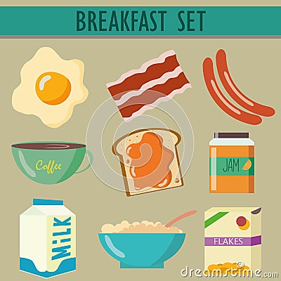 Set icons with breakfast Stock Photo