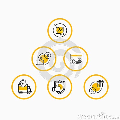 Set of icons, business and finance, delivery and discounts Vector Illustration