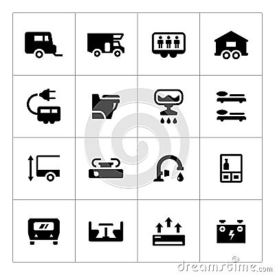 Set icons of camper, caravan, trailer Vector Illustration