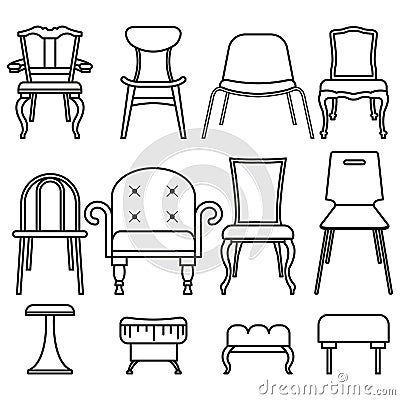 Set icons of chairs and stools. Vector Illustration