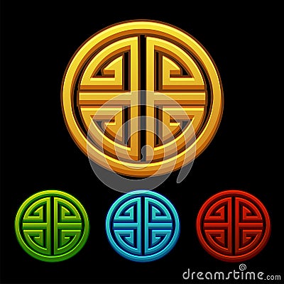 Set of icons of Chinese characters good luck four blessings. Vector Illustration