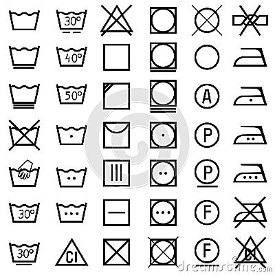 Set of icons on clothing label. Vector Illustration