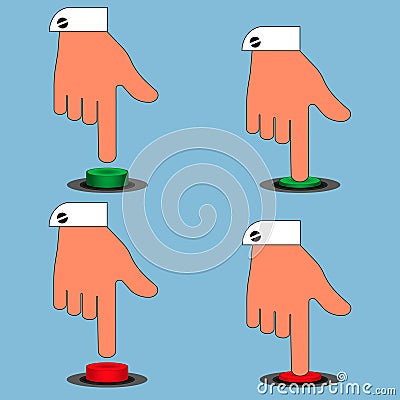 Set of icons colored buttons with the hand isolate on blue background. Vector Illustration