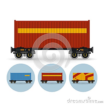 Set of icons the containers on a railway platform Vector Illustration