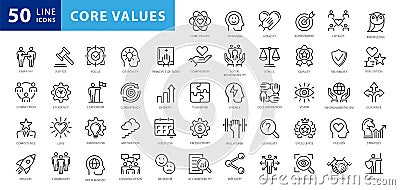 Set of icons core values. 29 vector images with editable stroke. Vector Illustration