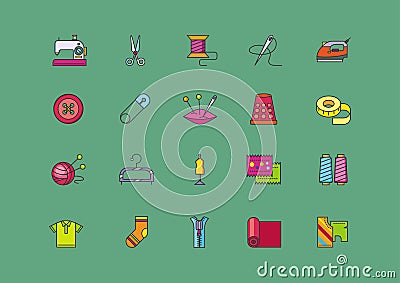 Set Icons of Creative Sewing Flat Style Vector Illustration