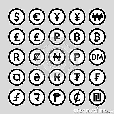 Set of icons for currency symbol Vector Illustration