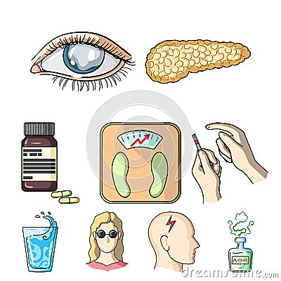A set of icons about diabetes mellitus. Vector Illustration