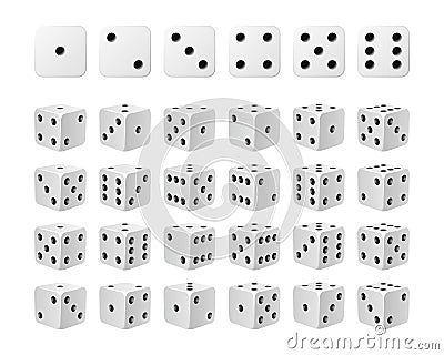 Set of 24 icons of dice in all possible turns Vector Illustration