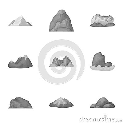 Set of icons about different mountains. Winter, summer mountains in one collection.Different mountains icon in set Vector Illustration