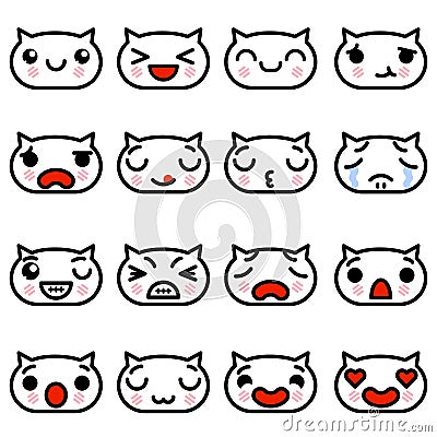 Set icons Emoji kittens with different emotions Vector illustration Cartoon Illustration