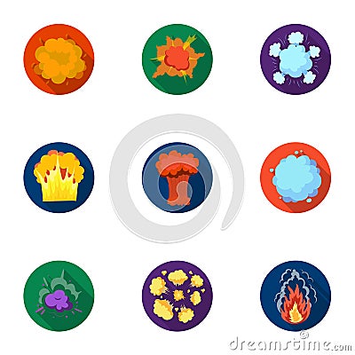 A set of icons about the explosion. Various explosions, a cloud of smoke and fire.Explosions icon in set collection on Vector Illustration