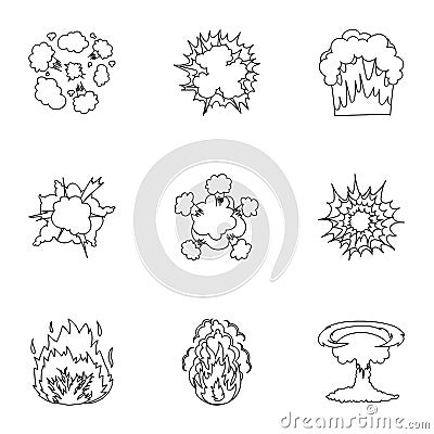 A set of icons about the explosion. Various explosions, a cloud of smoke and fire.Explosions icon in set collection on Vector Illustration