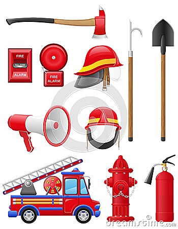 Set icons of firefighting equipment Vector Illustration