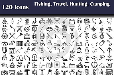 Set of 120 Icons Fishing, Travel, Hunting, Camping icons Vector Illustration