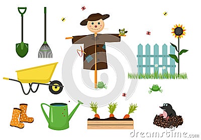 A set of icons for gardening, design elements Cartoon Illustration