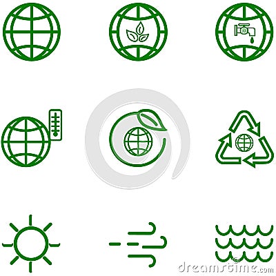 Set icons of the globe and earth related outline Vector Illustration