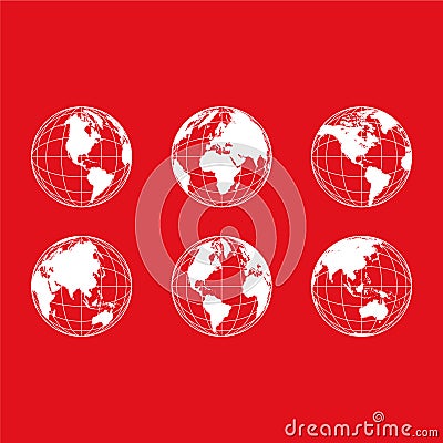 Set icons Globe Planet Lines Vector Cartoon Illustration