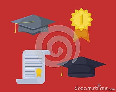 Set of icons graduation celebration Vector Illustration