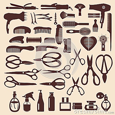 Set icons of haircutting tool - Illustration Vector Illustration