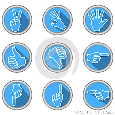 A set of icons with hand gestures in modern flat design with long shadow Vector Illustration