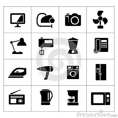 Set icons of home technics and appliances Stock Photo