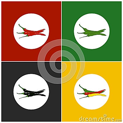 Set of Icons Hot Chili Pepper Vector Illustration