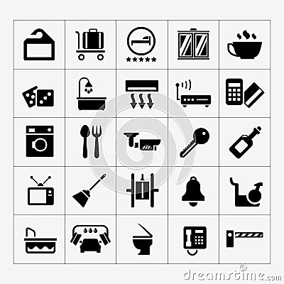 Set icons of hotel, hostel and rent apartments Vector Illustration