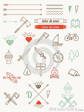 Set of icons, items, badges hipster style Stock Photo