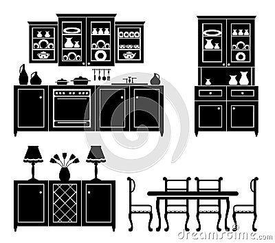 Set of icons of kitchen furniture Vector Illustration