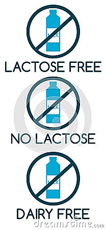 Set of icons lactose free with milk bottle isolated Vector Illustration